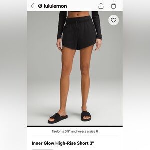 Lululemon inner glow high rise black shorts 3”
